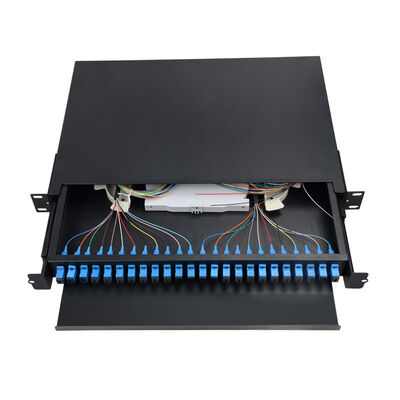 montagem em rack preta portuária da caixa da terminação da fibra ótica do painel de remendo de fibra 1U 24