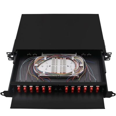 Painel de remendo preto ODF da caixa FC da terminação da fibra da montagem em rack 24Core